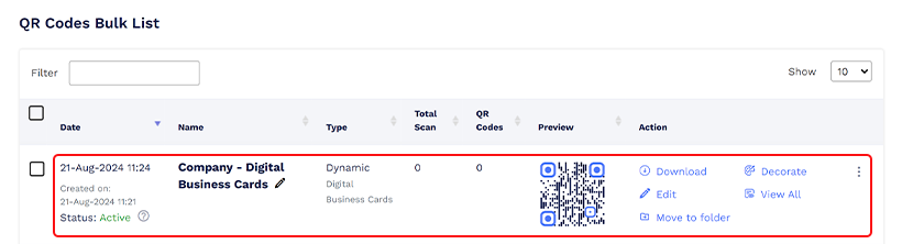 Identify the bulk you want to share edit access with and click ‘more options (3 dots)’ in the Action column.