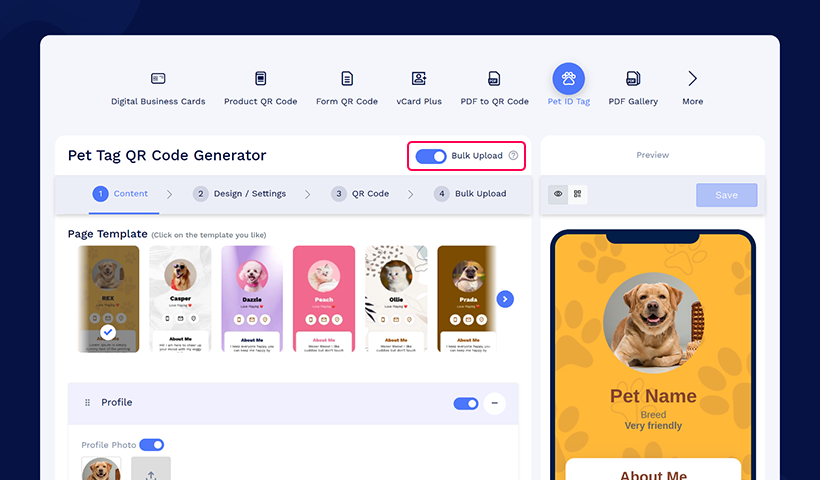 pet ID tag-bulk upload