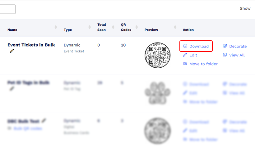 Find the bulk file you want to download and click ‘Download’ in the “action” section.