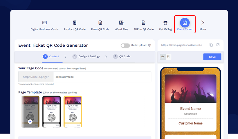 Log in to QRCodeChimp and navigate to the event ticket QR code solutions page.