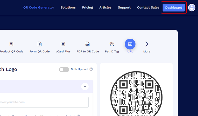 Log in to QRCodeChimp and click the Dashboard that stores your QR code files.