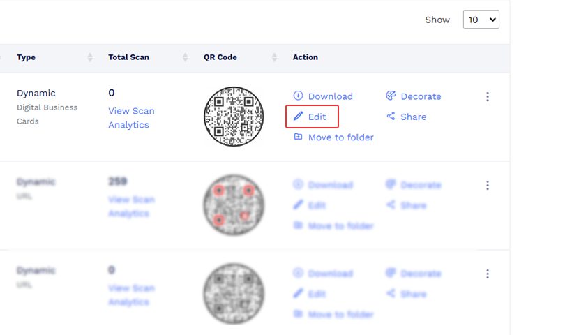 Edit option for QR file