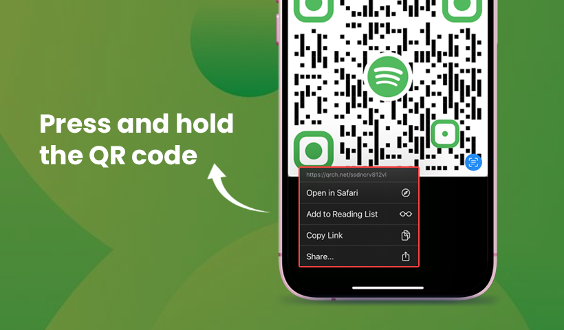 press and hold the QR code