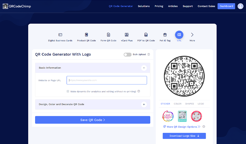 Sign in to QRCodeChimp. By default, you will land on the URL QR code generator page.