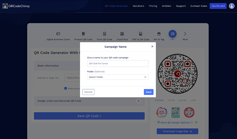 Click on ‘Save QR Code,’ give a name to your QR code campaign, and finally click on ‘Save.’
