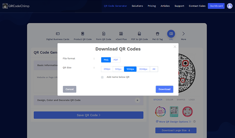 Download the QR code. Ensure it is downloaded in the PNG format, which is recommended for Canva.