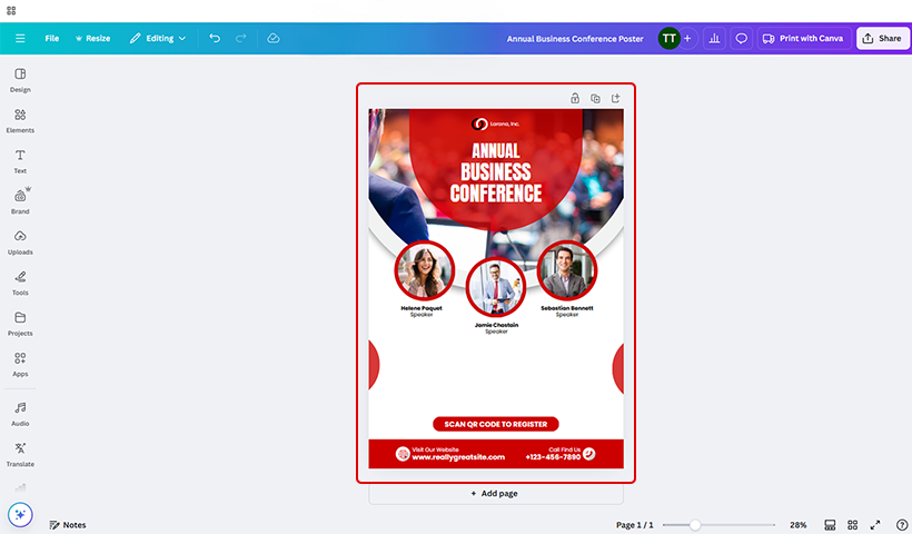 Now, open Canva and get your design (for a flyer, poster, business card, etc.) ready.