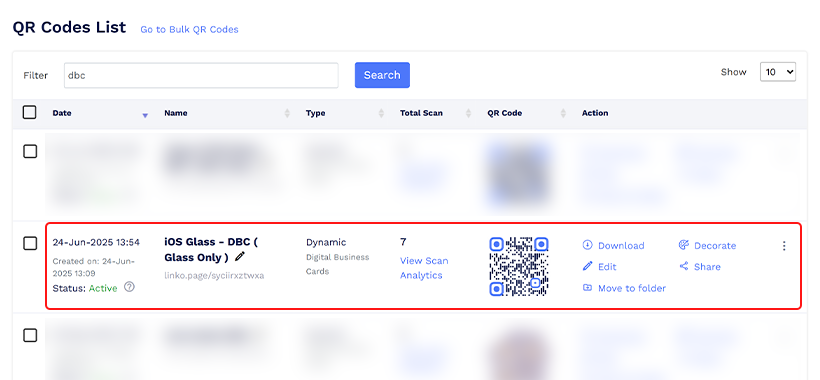 Select the QR code from the ‘QR Codes List’ section for which you want GPS analytics.