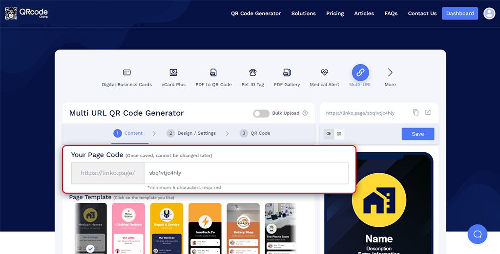 Customizing the Multi URL QR page code in QRCodeChimp