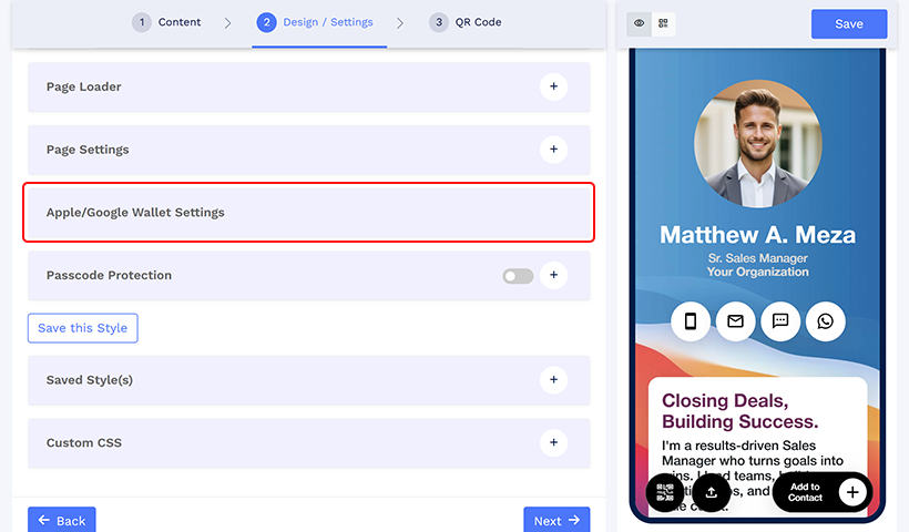 انقر فوق إعدادات Apple/Google Wallet، وستظهر نافذة منبثقة.