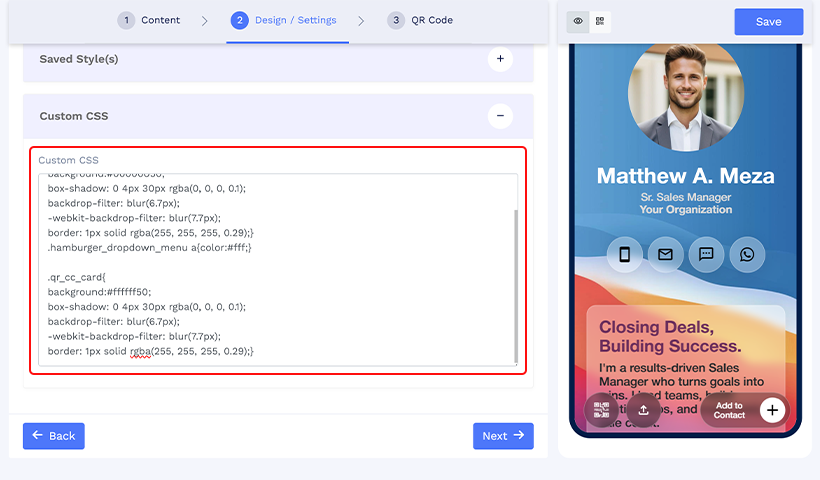 Copiez et collez le code CSS suivant dans le champ CSS personnalisé.