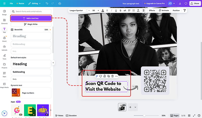 Add a label or text on the QR code posture 