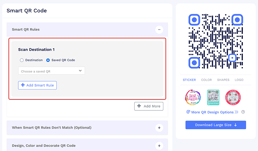 To use an existing QR code, choose from the list of saved QR codes.
