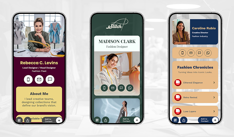What digital business cards for fashion designers generally look like