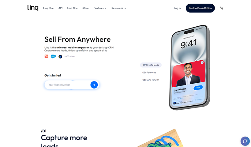 Linq digital business cards with CRM sync and mobile sharing.