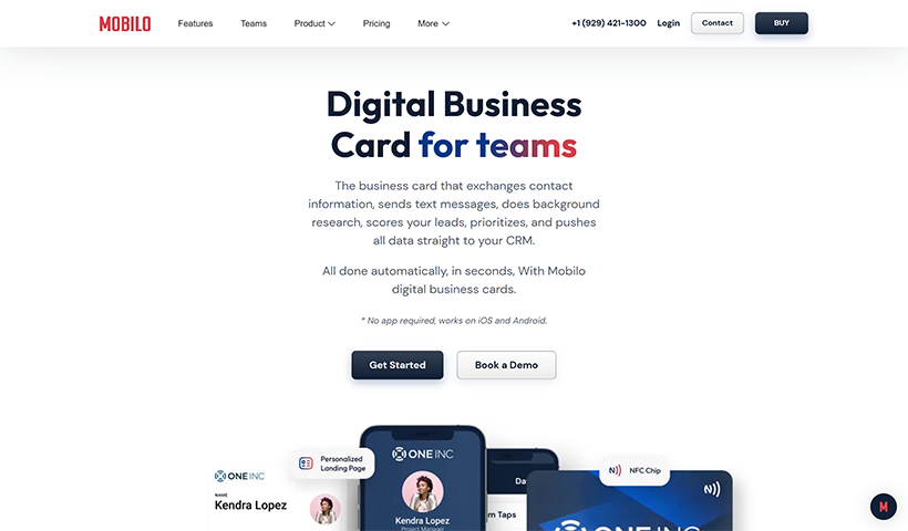 Mobilo NFC-enabled digital business cards for teams.