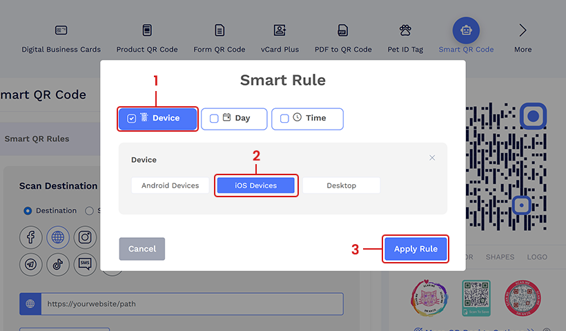 Select the Device option to apply a device-based smart rule. Then choose the device type and click on ‘Apply Rule.’ 