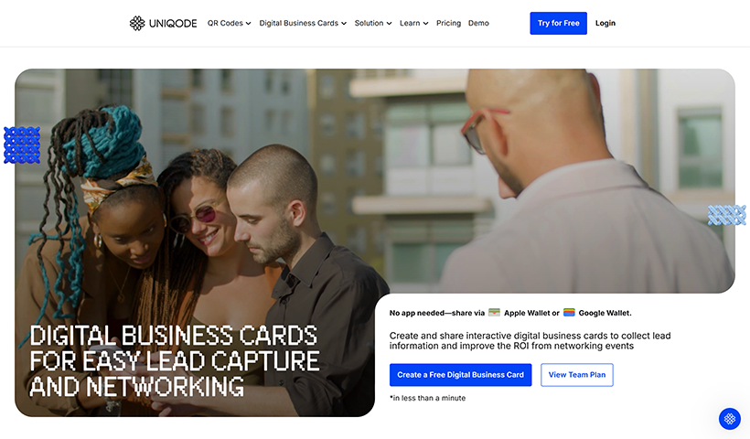 Uniqode digital business cards for lead capture and networking.
