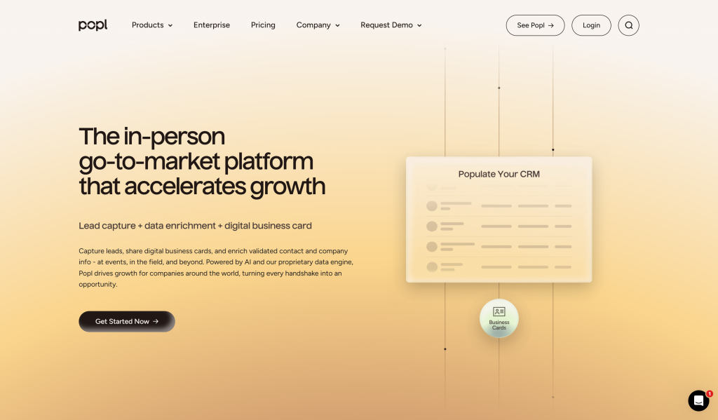 Popl digital business card platform for teams with CRM integration.