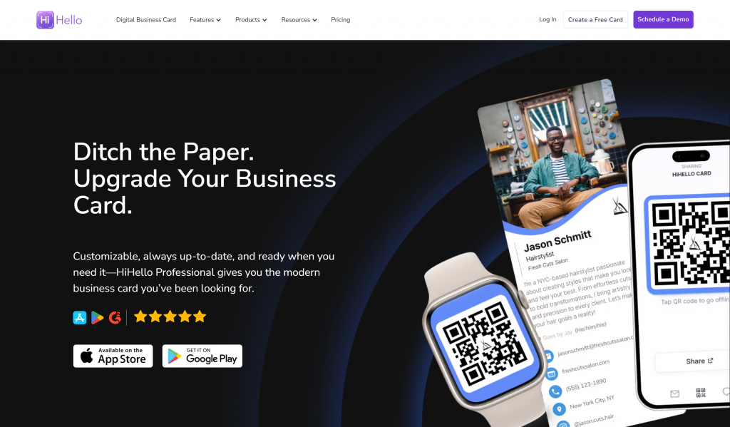 HiHello digital business cards with QR code