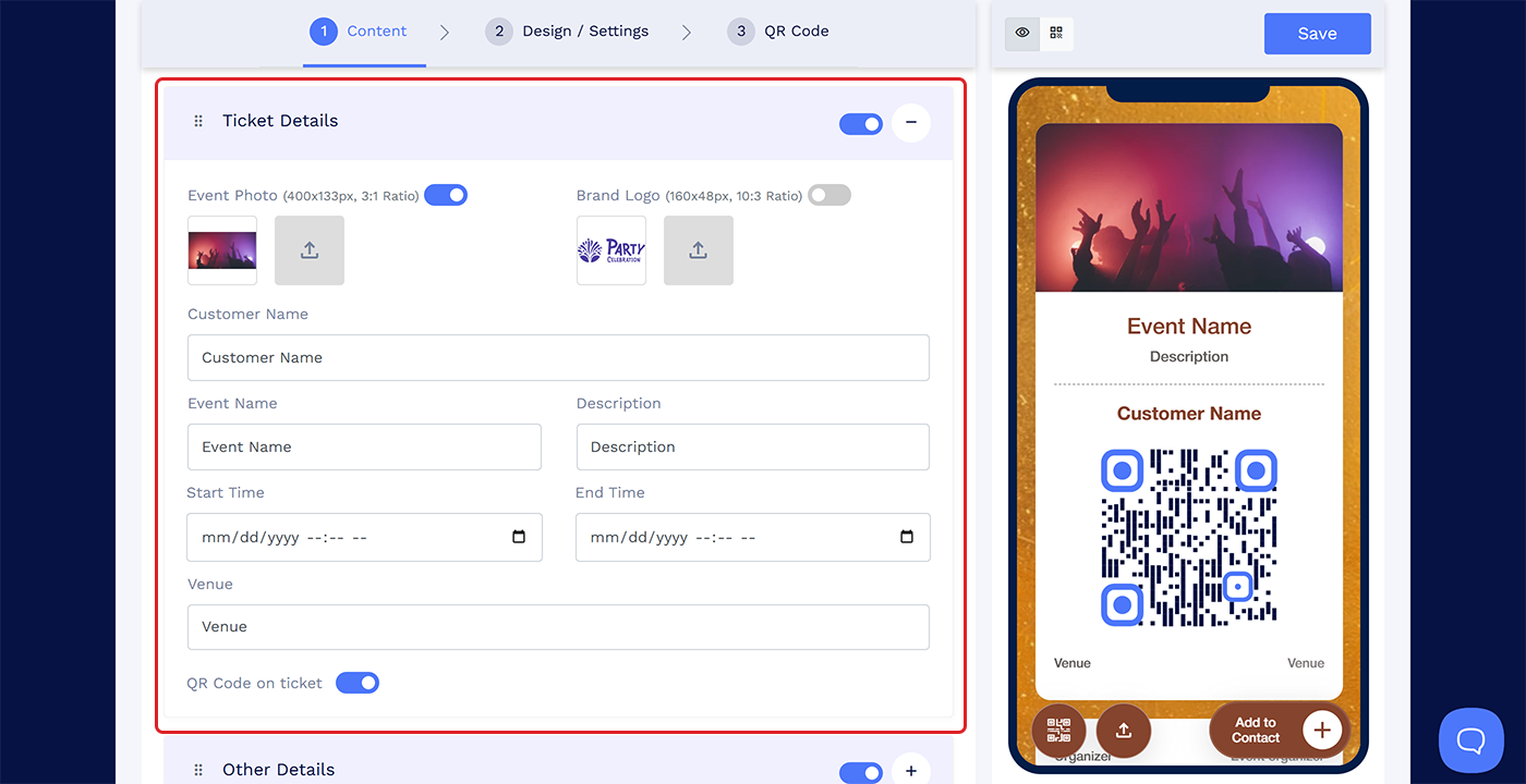 Event Ticket QR Code Generator
