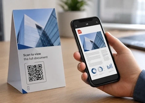 Person scanning a PDF QR code to instantly open a document on a smartphone