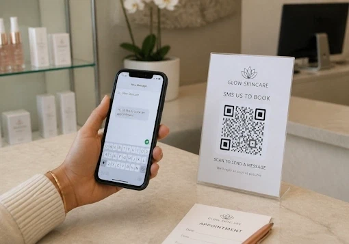 SMS QR code for appointment request at clinic or salon