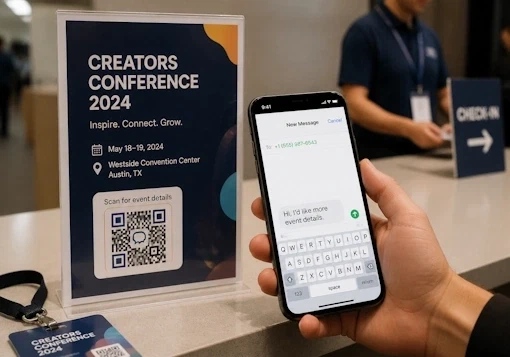 SMS QR code on event poster for requesting event details