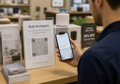 SMS QR code on sales flyer for sending an enquiry