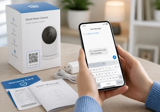 SMS QR code on product packaging for customer support request