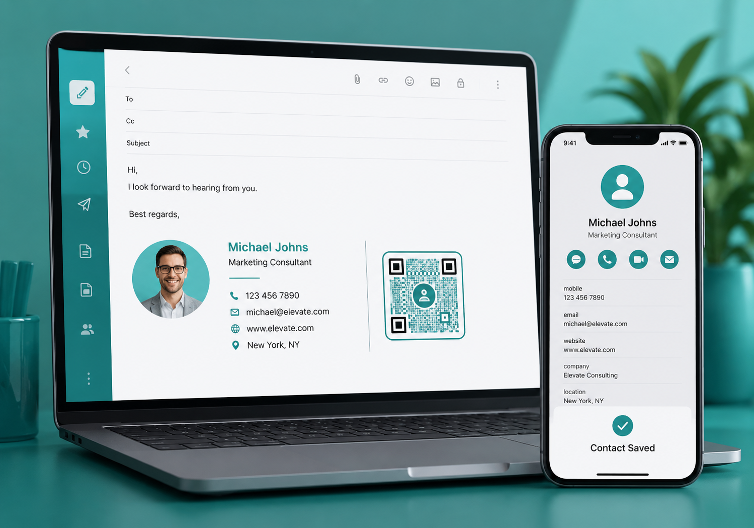 vCard QR code in email signature for saving contact details