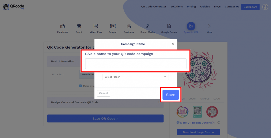 Save and download dynamic QR code