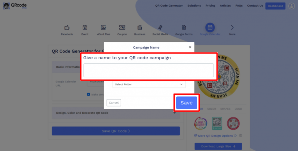 Save and download Google Calendar QR code