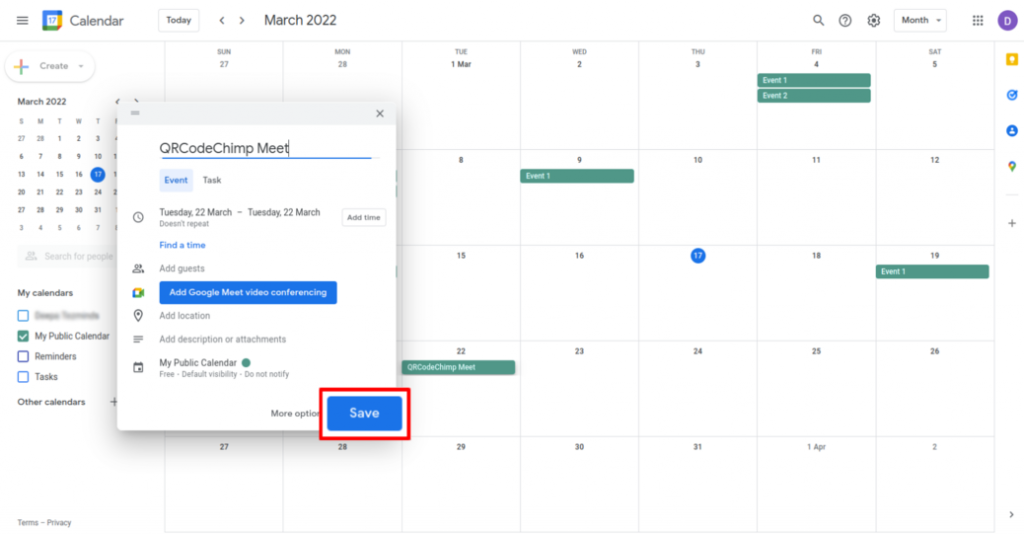 Create a Google Calendar event