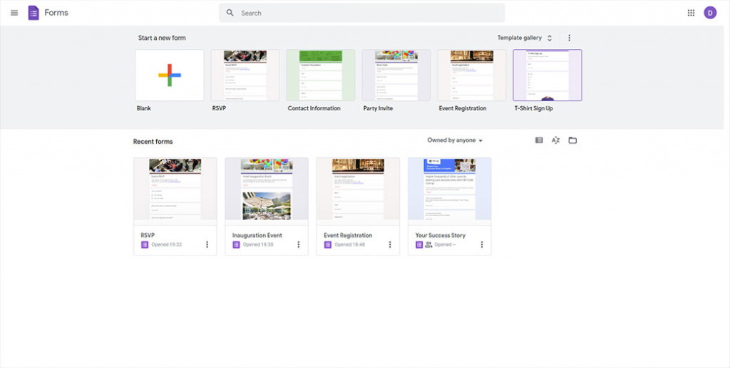 Open Google Forms to create a form