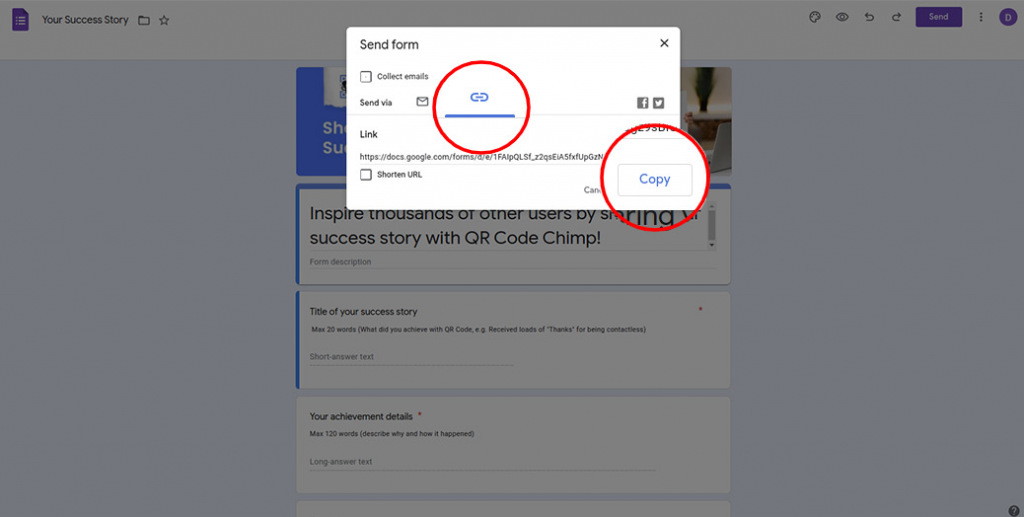 Copy the Google Form link