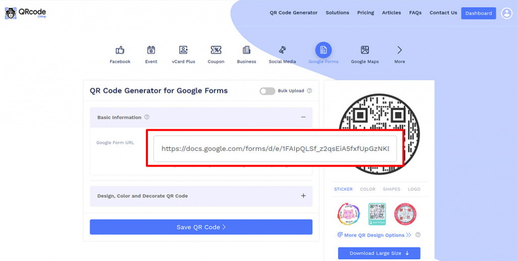Paste Google Form link into QR code generator