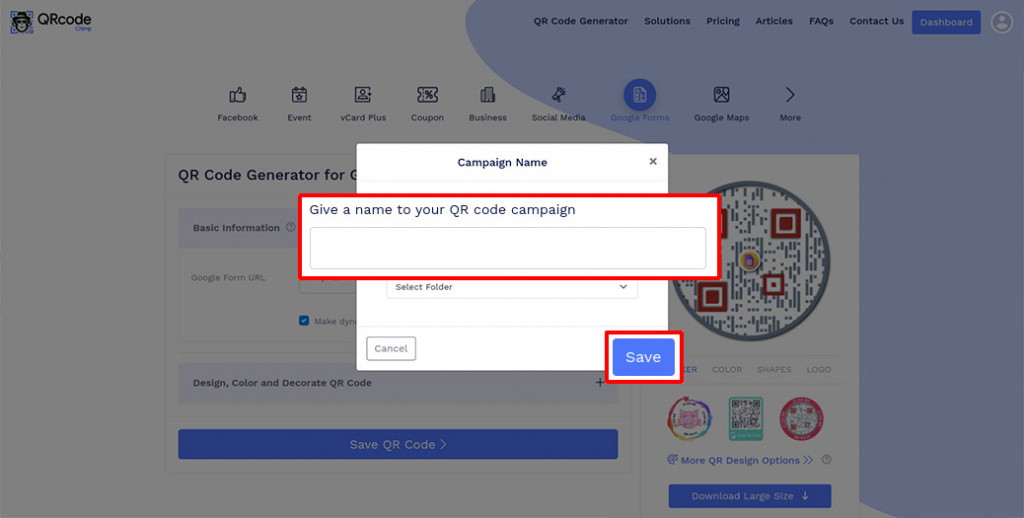 Save and download the Google Forms QR code