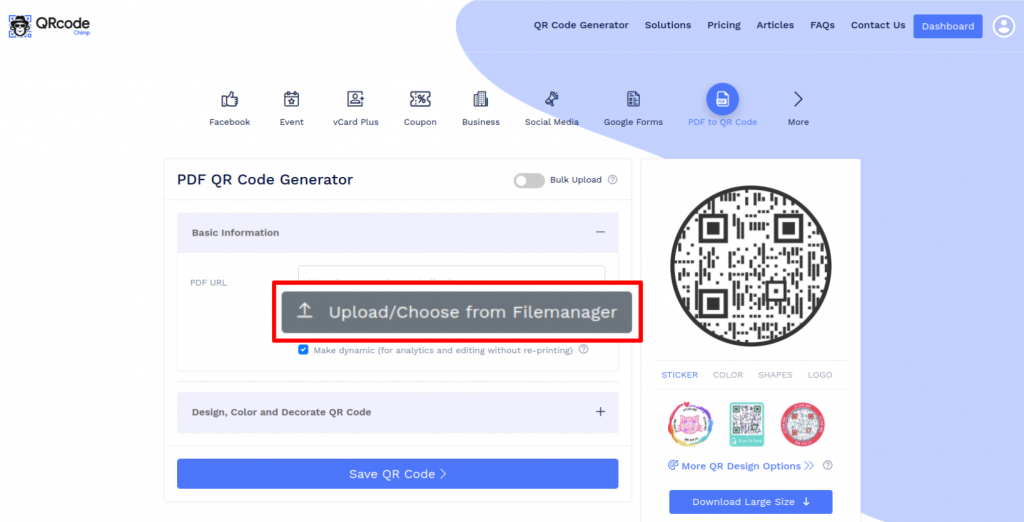 Choosing a PDF file from the file manager