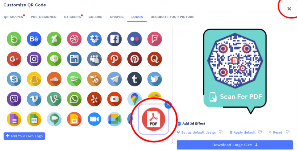 Customizing the PDF QR code design with colors and logo