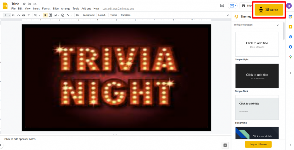 Click share option in presentation