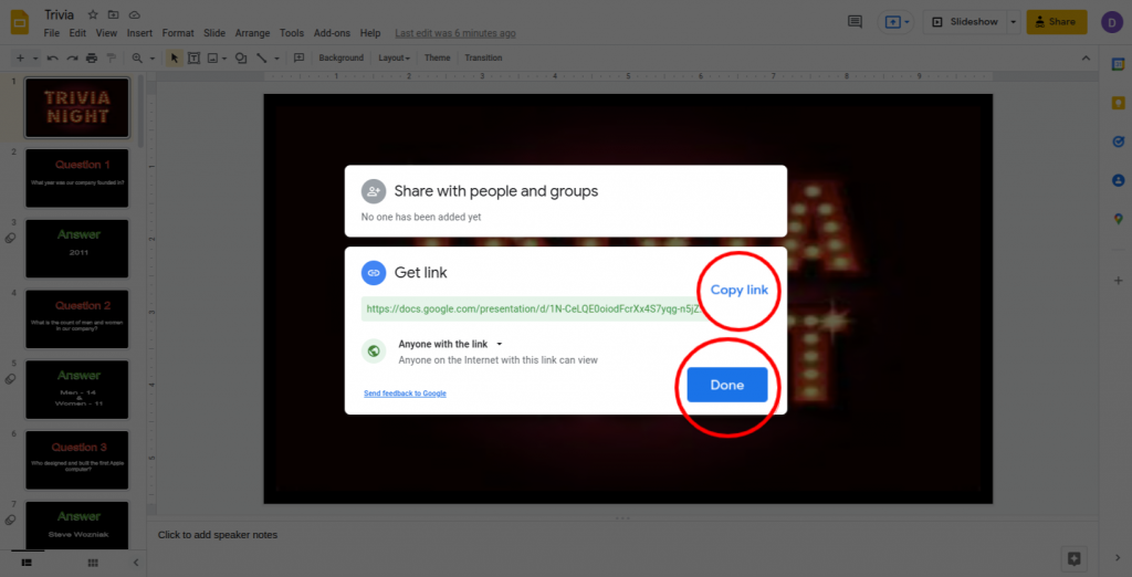 Copy presentation share link