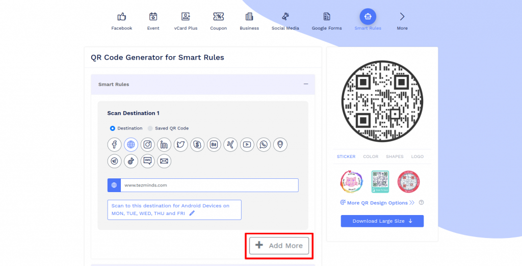 Add multiple destinations to Smart QR code