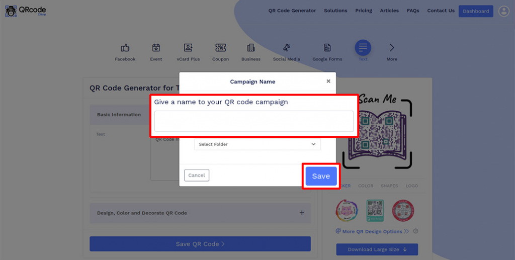 Save and download Text QR code