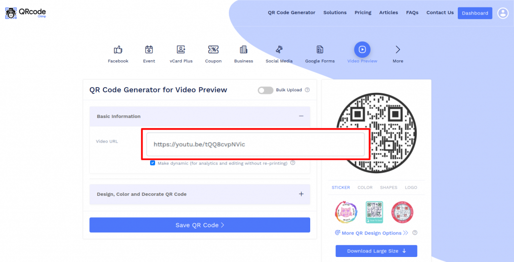 Paste video link into QR code generator