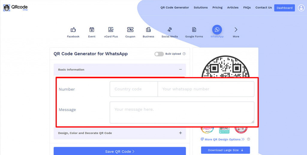 Enter WhatsApp contact details