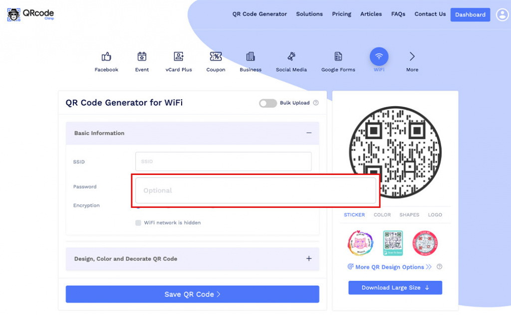 Enter WiFi password for QR code