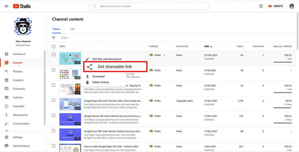 Copying YouTube video share link