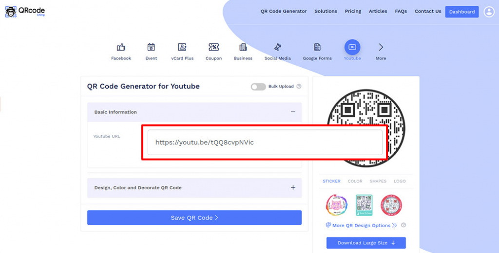 Pasting YouTube link into QR code generator