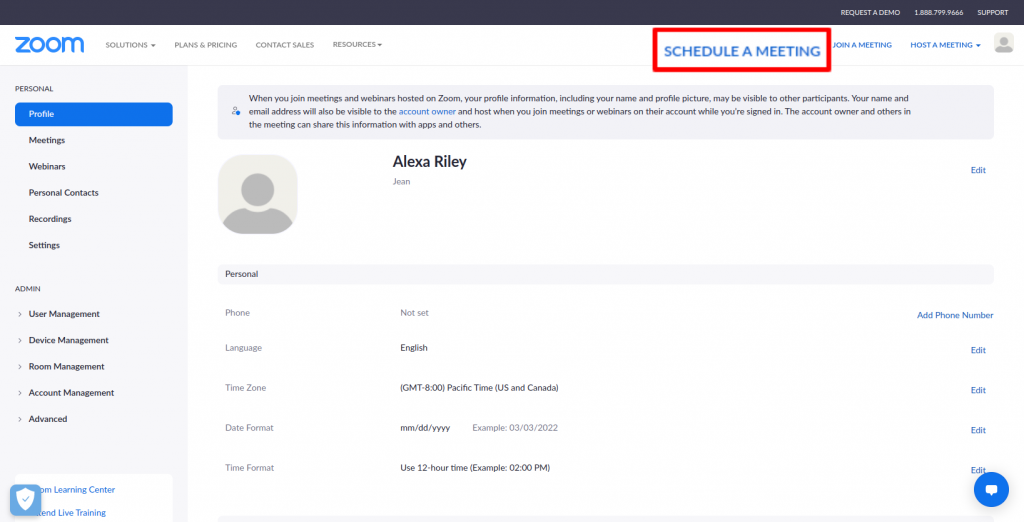 Schedule a Zoom meeting